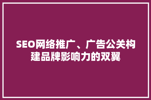 SEO网络推广、广告公关构建品牌影响力的双翼