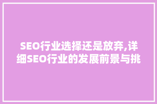 SEO行业选择还是放弃,详细SEO行业的发展前景与挑战