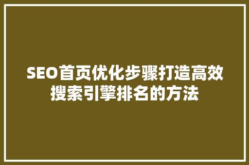 SEO首页优化步骤打造高效搜索引擎排名的方法