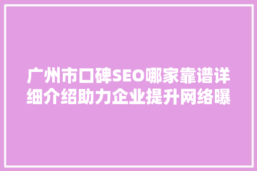 广州市口碑SEO哪家靠谱详细介绍助力企业提升网络曝光度