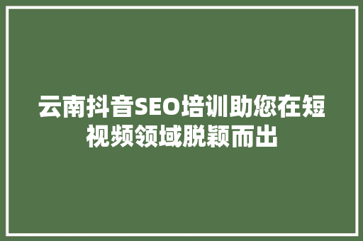 云南抖音SEO培训助您在短视频领域脱颖而出