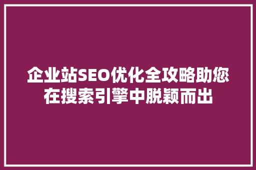 企业站SEO优化全攻略助您在搜索引擎中脱颖而出