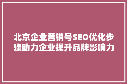 北京企业营销号SEO优化步骤助力企业提升品牌影响力