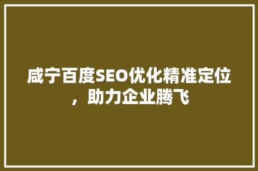 咸宁百度SEO优化精准定位，助力企业腾飞