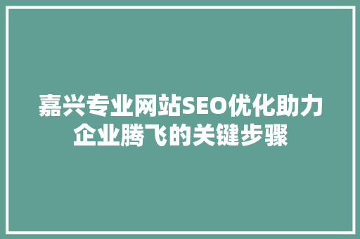 嘉兴专业网站SEO优化助力企业腾飞的关键步骤