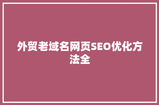 外贸老域名网页SEO优化方法全