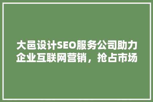 大邑设计SEO服务公司助力企业互联网营销，抢占市场先机