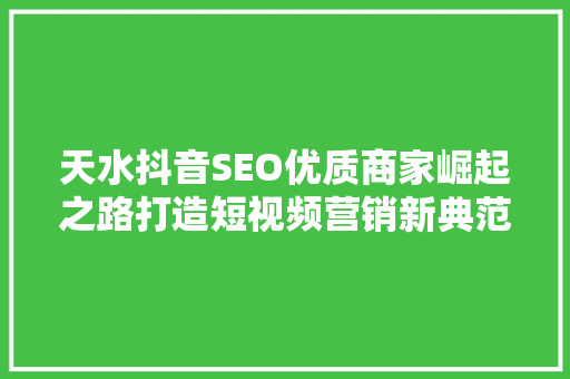 天水抖音SEO优质商家崛起之路打造短视频营销新典范