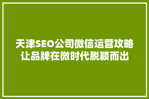 天津SEO公司微信运营攻略让品牌在微时代脱颖而出