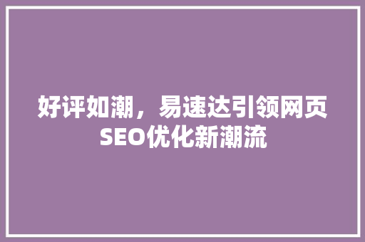 好评如潮，易速达引领网页SEO优化新潮流  第1张