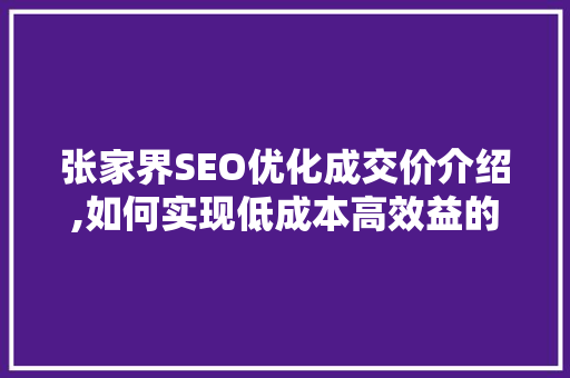 张家界SEO优化成交价介绍,如何实现低成本高效益的搜索引擎排名