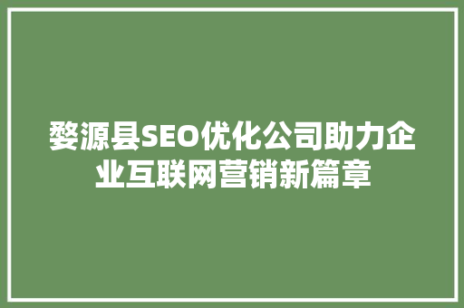 婺源县SEO优化公司助力企业互联网营销新篇章