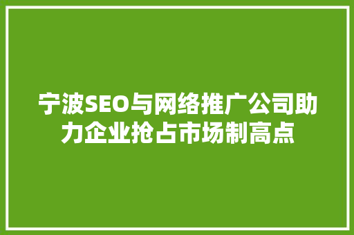 宁波SEO与网络推广公司助力企业抢占市场制高点