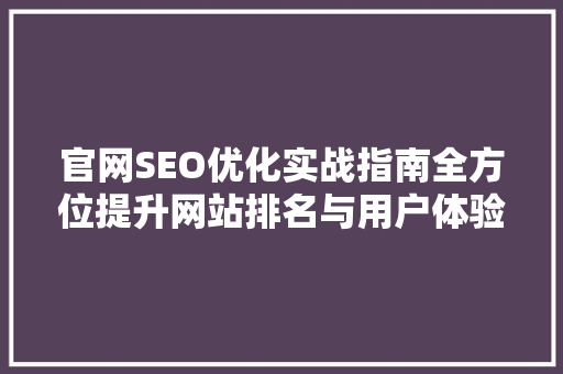 官网SEO优化实战指南全方位提升网站排名与用户体验