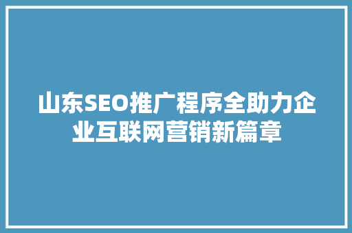山东SEO推广程序全助力企业互联网营销新篇章
