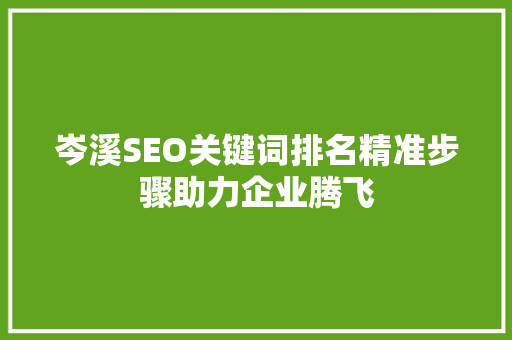 岑溪SEO关键词排名精准步骤助力企业腾飞
