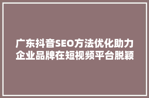 广东抖音SEO方法优化助力企业品牌在短视频平台脱颖而出