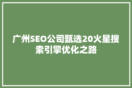 广州SEO公司甄选20火星搜索引擎优化之路