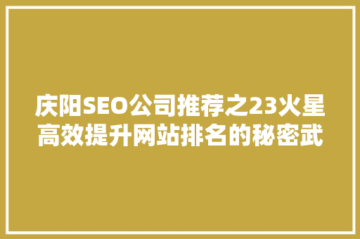 庆阳SEO公司推荐之23火星高效提升网站排名的秘密武器