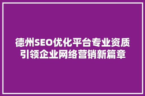 德州SEO优化平台专业资质引领企业网络营销新篇章