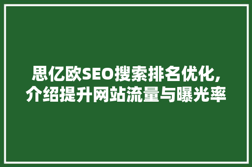 思亿欧SEO搜索排名优化,介绍提升网站流量与曝光率的方法