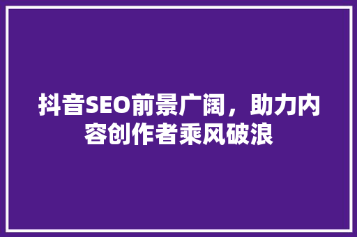 抖音SEO前景广阔，助力内容创作者乘风破浪
