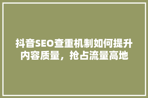 抖音SEO查重机制如何提升内容质量，抢占流量高地