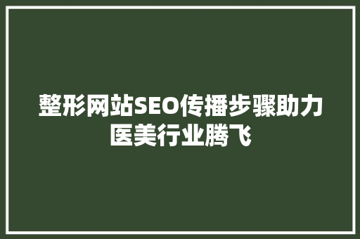 整形网站SEO传播步骤助力医美行业腾飞