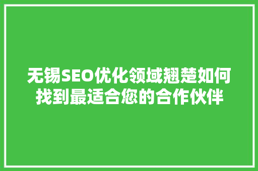 无锡SEO优化领域翘楚如何找到最适合您的合作伙伴