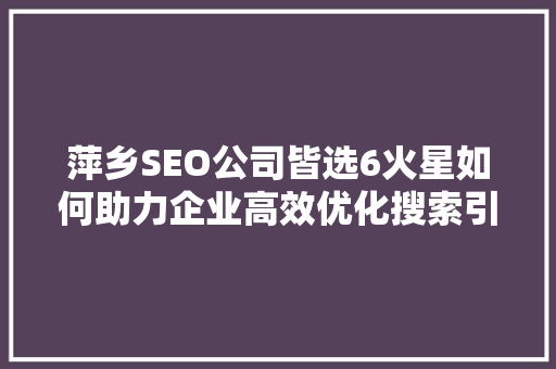 萍乡SEO公司皆选6火星如何助力企业高效优化搜索引擎排名