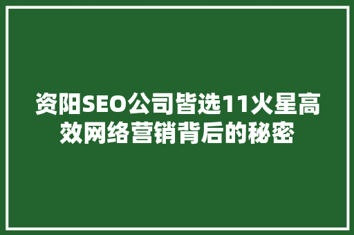 资阳SEO公司皆选11火星高效网络营销背后的秘密