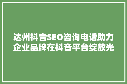 达州抖音SEO咨询电话助力企业品牌在抖音平台绽放光彩