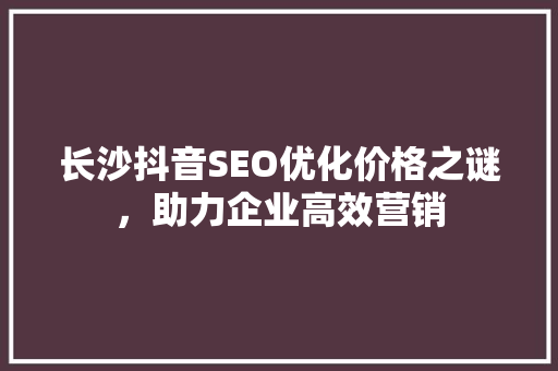 长沙抖音SEO优化价格之谜，助力企业高效营销