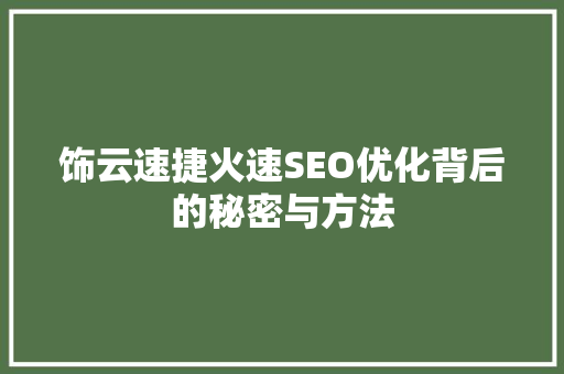 饰云速捷火速SEO优化背后的秘密与方法  第1张