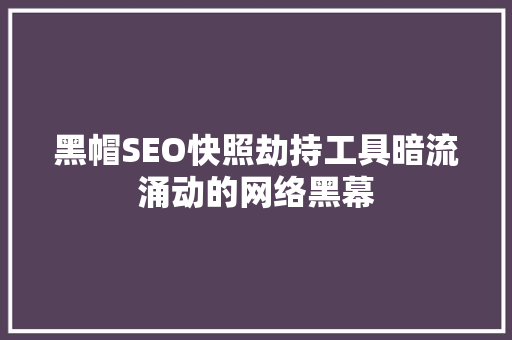 黑帽SEO快照劫持工具暗流涌动的网络黑幕
