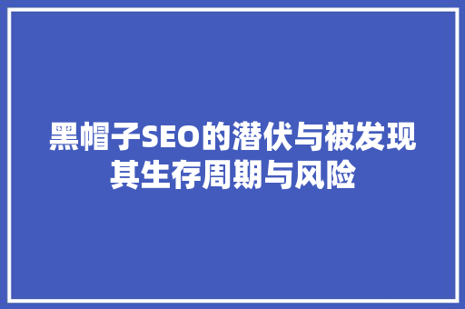 黑帽子SEO的潜伏与被发现其生存周期与风险