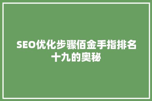 SEO优化步骤佰金手指排名十九的奥秘