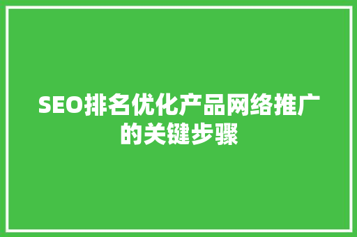 SEO排名优化产品网络推广的关键步骤