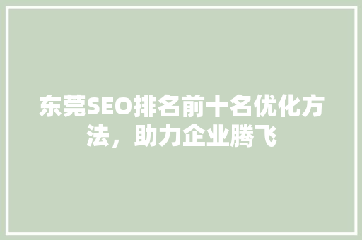 东莞SEO排名前十名优化方法，助力企业腾飞