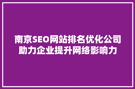 南京SEO网站排名优化公司助力企业提升网络影响力