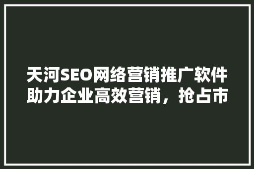 天河SEO网络营销推广软件助力企业高效营销，抢占市场先机