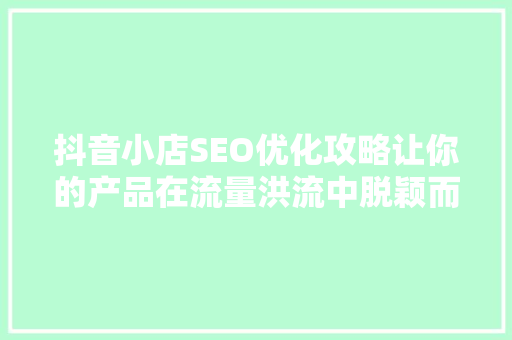 抖音小店SEO优化攻略让你的产品在流量洪流中脱颖而出