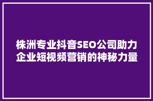 株洲专业抖音SEO公司助力企业短视频营销的神秘力量