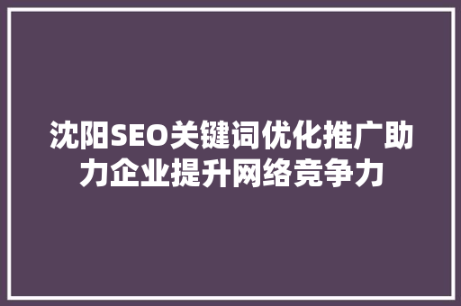 沈阳SEO关键词优化推广助力企业提升网络竞争力
