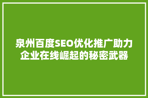 泉州百度SEO优化推广助力企业在线崛起的秘密武器