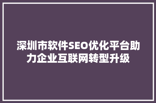 深圳市软件SEO优化平台助力企业互联网转型升级