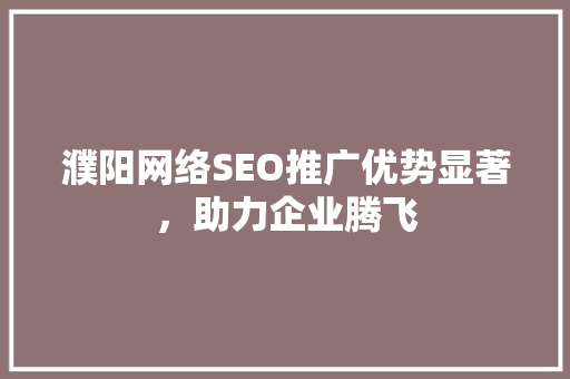 濮阳网络SEO推广优势显著，助力企业腾飞