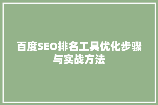 百度SEO排名工具优化步骤与实战方法