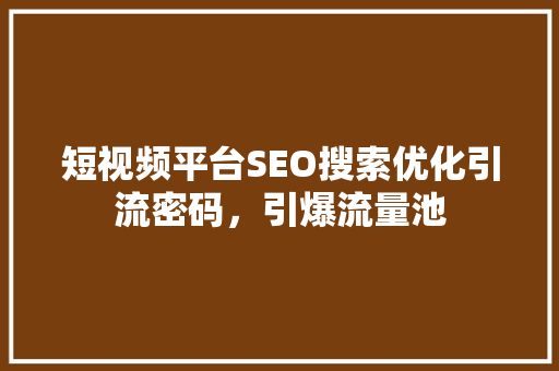 短视频平台SEO搜索优化引流密码，引爆流量池