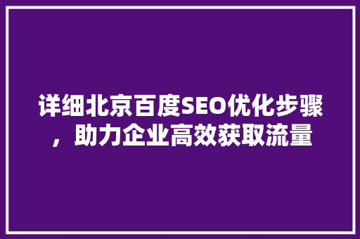 详细北京百度SEO优化步骤，助力企业高效获取流量
